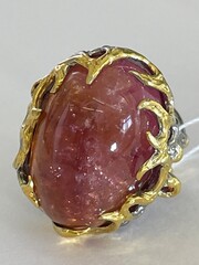 Салоу-турмалин (серебряное кольцо с позолотой)