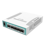 MikroTik Cloud Router Switch 106-1C-5S with QCA8511 400MHz CPU, 128MB RAM, 1x Combo port (Gigabit Ethernet or SFP), 5 x SFP cages, RouterOS L5, desktop case, PSU