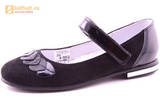 Туфли для девочек из натуральной кожи и велюра на липучке Лель (LEL), цвет черный. Изображение 1 из 17.