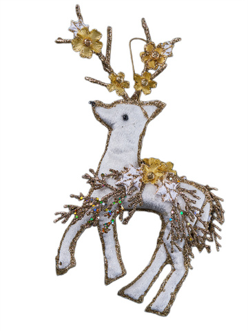Елочная игрушка Олень 15х28см ChristmasDeLuxe кремовый с золотом