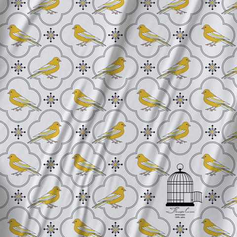 Платок каре 90*90см, КАНАРЕЙКА на белом