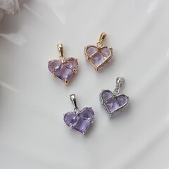 Подвеска Сердце с сиреневым фианитом, 14 мм, родий, П545