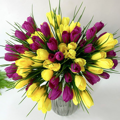 №2 Крокусы-подснежники искусственные, Желто+малиновый ПЫШНЫЙ микс, 35 см, более 90 бутонов в наборе, набор 3+3 букета, всего 6 букетов.