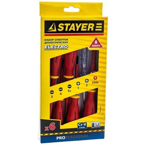 STAYER Electro, 6 предм., набор диэлектрических отверток, Professional (25145-H6)