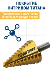 Сверло по металлу ступенчатое ПРАКТИКА 9-36 мм шаг 3 мм TIN ПРОФИ (798-348)