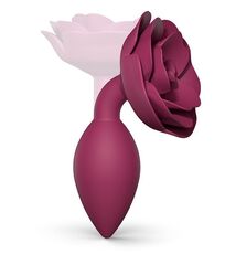 Сливовая анальная пробка с ограничителем-розой Open Rose Size M Butt Plug - 