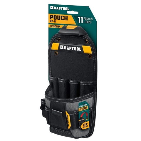 KRAFTOOL KP-11 с быстросъёмным креплением FastClip, 11 карманов и петель, 170 х 360 мм, поясная сумка (38777)