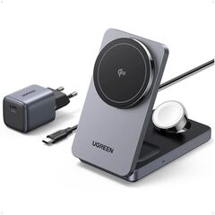 Зарядное устройство UGREEN W707 (45025) 3-в-1 25W Wireless Magnetic Charger Qi2 Apple Watch, серый