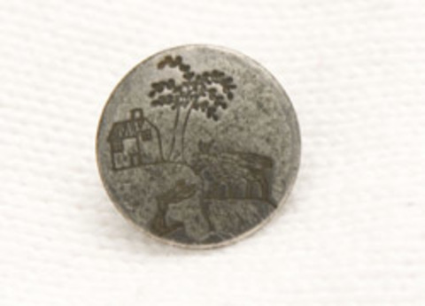 Пуговица металлическая, с козой, деревом и домиком, цвет чернёное серебро, 15 мм