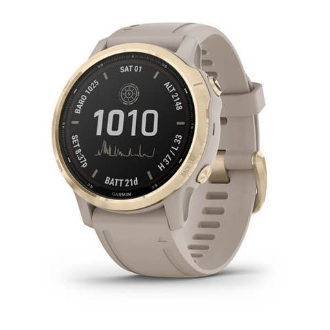 Garmin Fenix 6s Pro Solar - Light Gold with Light Sand Band