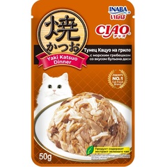 INABA Ciao консервы для кошек Тунец Кацуо на гриле с морским гребешком со вкусом бульона даси 50 гр