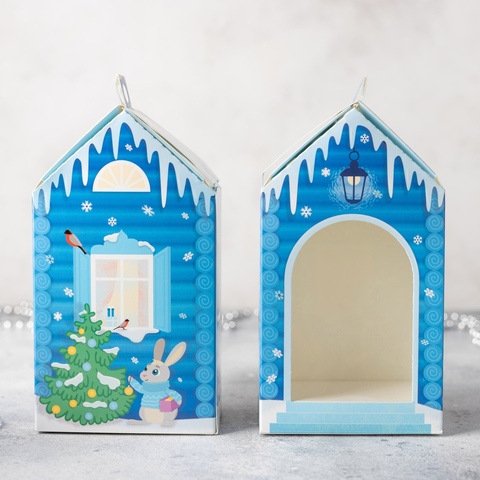 Подарочная коробка-домик Голубая