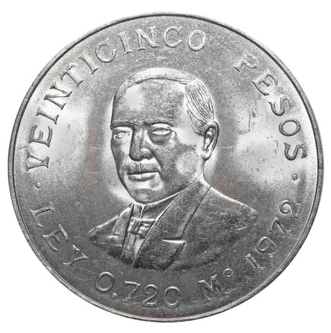 25 песо. 100 лет со дня смерти Бенито Хуареса. 1972 год. Серебро. AU