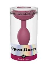 Сливовая анальная пробка с ограничителем-розой Open Rose Size M Butt Plug - 