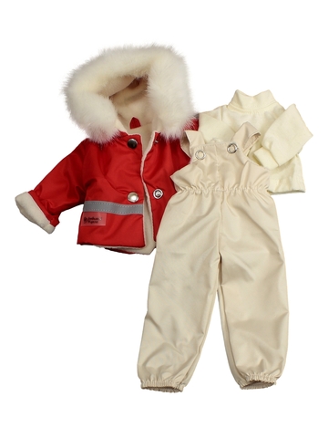 Зимний комплект с полукомбинезоном - Красный. Одежда для кукол, пупсов и мягких игрушек.