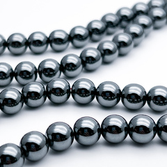 Гематит Шар бусины (имитация), цвет черный, диаметр 8-8,3 мм, цена за 24 шт (1/2 нити)