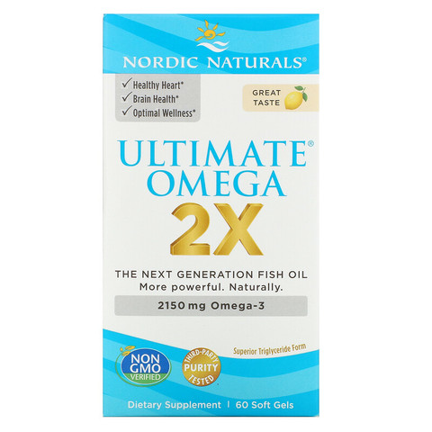 Nordic Naturals, Ultimate Omega 2X, лимон, 60 мягких таблеток