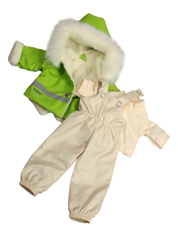 Зимний комплект с полукомбинезоном - Зеленый. Одежда для кукол, пупсов и мягких игрушек.