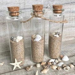 Баночки - бутылочки с пробковой крышкой, стеклянные, прозрачные 40 мл, 8*3*3 см, набор 6 штук.