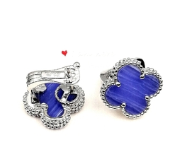 55135 - Серьги Trendy клевер из стали (lux) с агатом на английском замке