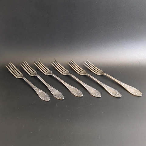 Набор из 6 десертных вилок Пламя - мельхиор - МНЦ - Кольугино - СССР