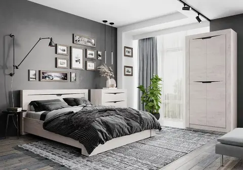 Спальный гарнитур Леонардо 2 бетон пайн светлый / графит