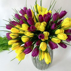 №2 Крокусы-подснежники искусственные, Желто+малиновый ПЫШНЫЙ микс, 35 см, более 90 бутонов в наборе, набор 3+3 букета, всего 6 букетов.