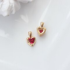 Подвеска Сердце с красным фианитом, 12*8 мм, позолота, П303