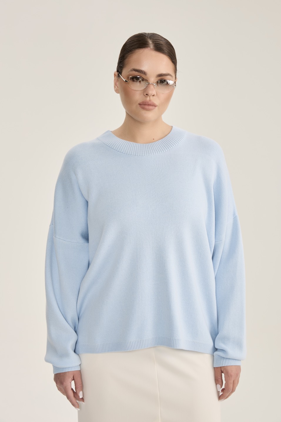 Джемпер вязаный с круглым вырезом, голубой