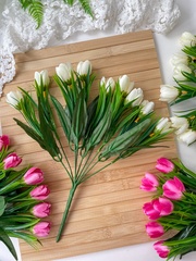 Крокусы-подснежники искусственные, Белые и Малиновые, 34 см, около 24 бутонов в наборе, набор 2+2 букета.