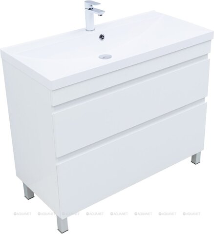 Aquanet 344150 Тумба Нота new 100 напольная 2ящ. цв.белый глянец (344150)