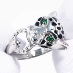 94013818 - Кольцо ГОЛОВА ПАНТЕРЫ из серебра с фианитами и эмалью