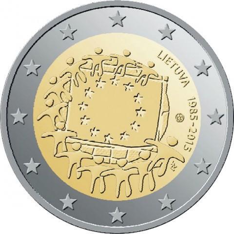 2 евро 2015 год Литва - 30 лет флагу Европейского союза