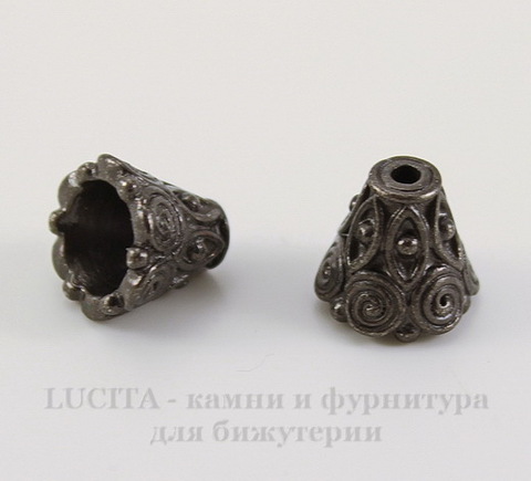 Шапочка для бусины TierraCast "Спираль" (цвет-черный никель) 9х8,5 мм