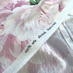 Ткань шелк матовый  с эластаном розовыми розами 1099