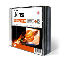 Носители информации DVD+R, 16x, Mirex, Slim/5, UL130013A1F