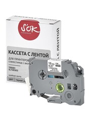 Кассета с лентой S'OK by Sakura Printing TZESE3 для Brother,  черный на белом, 12мм, 8м , наклейка