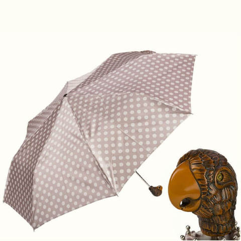 Элитный женский зонтик в горошек с ручкой деревянный попугай