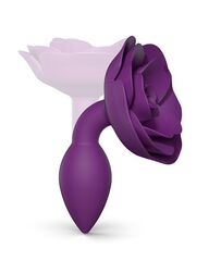 Фиолетовая анальная пробка с ограничителем-розой Open Rose Size S Butt Plug - 