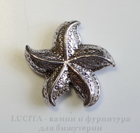 Бусина металлическая "Морская звезда" 22х5 мм (цвет - античное серебро) ()
