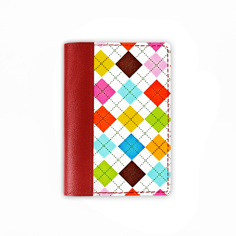 Обложка на паспорт комбинированная «Цветные ромбы», красная