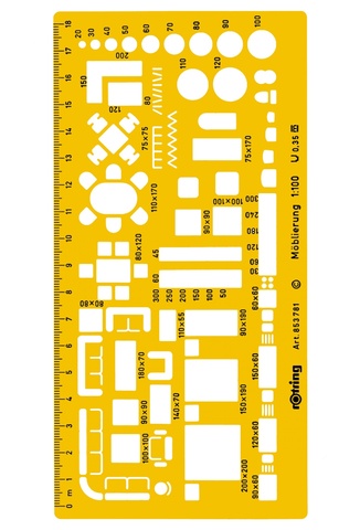 Шаблон архитектурный Rotring пластик 190x95x1.6 mm желтый/прозрачный 1:1 (S0238781)