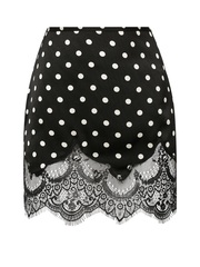Шелковая мини юбка с кружевом в горох
