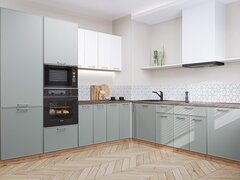 Угловая модульная кухня Квадро-02 Белый/Аквамарин - Дуб Вотан 2140*2400/2150*600