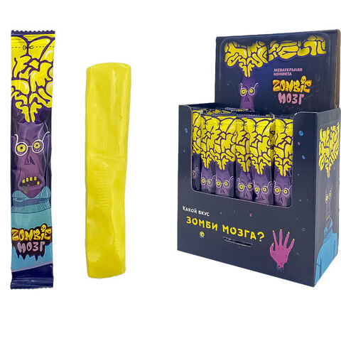Жевательная конфета Zombie мозг со вкусом тутти-фрутти 1кор*12бл*75шт, 18гр