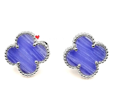 55135 - Серьги Trendy клевер из стали (lux) с агатом на английском замке