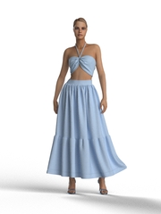 ❀ Малинка. Костюм льняной юбка макси с оборкой + топ КCB-1016