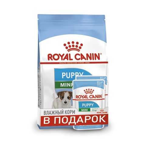 ПРОМО! Royal Canin Puppy Mini сухой корм для щенков мелких пород 2 кг + пауч