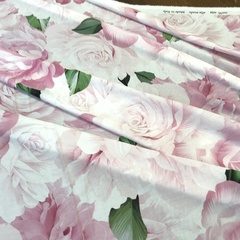 Ткань шелк матовый  с эластаном розовыми розами 1099