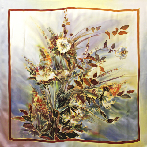 Шелковый платок батик Полевой 110х110 см